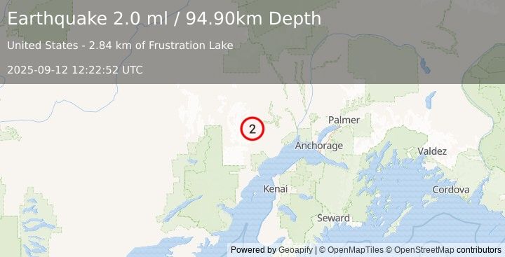 Earthquake 60 km NW of Beluga, Alaska (2.0 ml) (2025-09-12 12:22:52 UTC)
