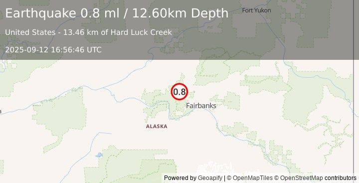 Earthquake 32 km E of Minto, Alaska (0.8 ml) (2025-09-12 16:56:46 UTC)