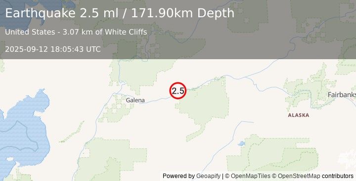 Earthquake 28 km NE of Ruby, Alaska (2.5 ml) (2025-09-12 18:05:43 UTC)