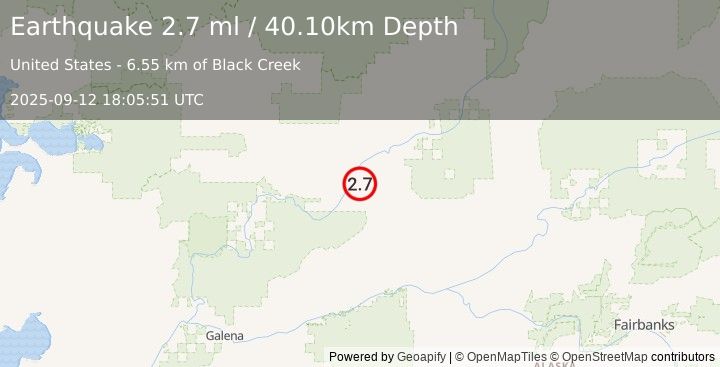 Earthquake 15 km ENE of Hughes, Alaska (2.7 ml) (2025-09-12 18:05:51 UTC)