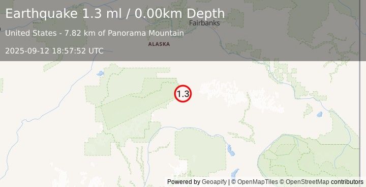 Earthquake 20 km NE of Cantwell, Alaska (1.3 ml) (2025-09-12 18:57:52 UTC)