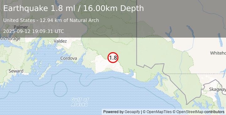 Earthquake 97 km S of McCarthy, Alaska (1.8 ml) (2025-09-12 19:09:31 UTC)