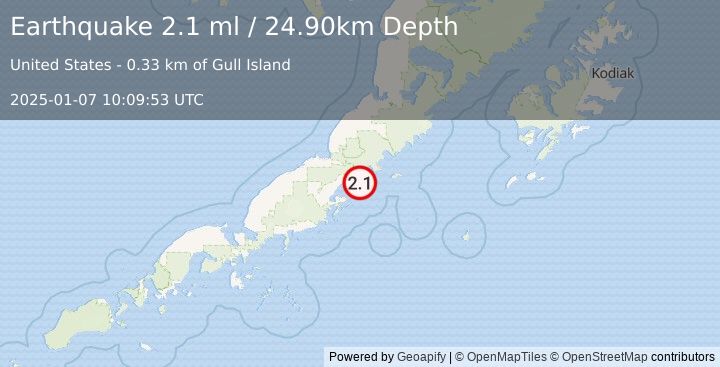 Earthquake 33 km NE of Chignik, Alaska (2.1 ml) (2025-01-07 10:09:53 UTC)