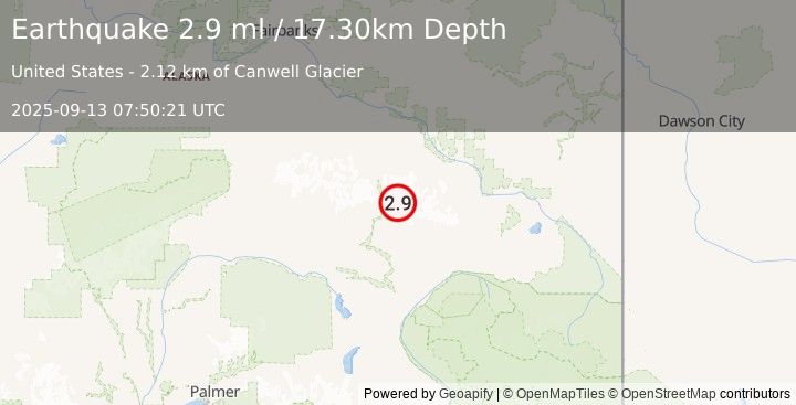 Earthquake 28 km NNE of Paxson, Alaska (2.9 ml) (2025-09-13 07:50:21 UTC)