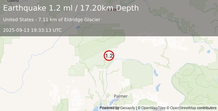 Earthquake 58 km N of Chase, Alaska (1.2 ml) (2025-09-13 19:33:13 UTC)