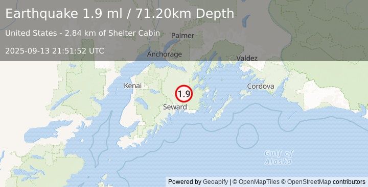 Earthquake 16 km ENE of Primrose, Alaska (1.9 ml) (2025-09-13 21:51:52 UTC)