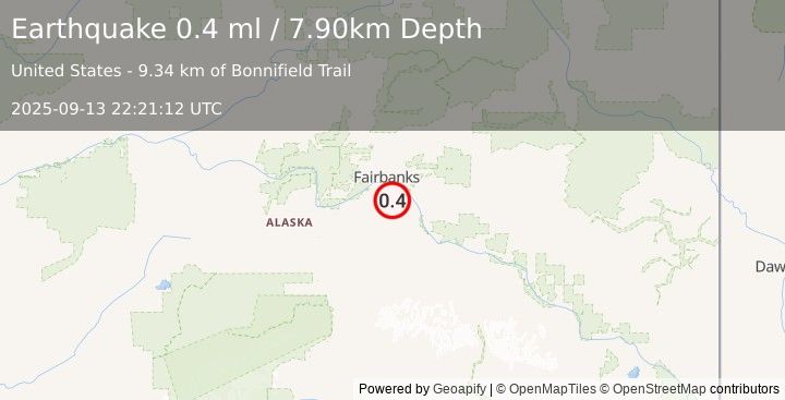 Earthquake 17 km SW of North Pole, Alaska (0.4 ml) (2025-09-13 22:21:12 UTC)