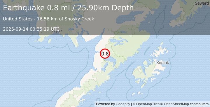 Earthquake 37 km E of Egegik, Alaska (0.8 ml) (2025-09-14 00:35:19 UTC)