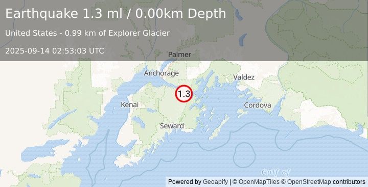 Earthquake 12 km W of Whittier, Alaska (1.3 ml) (2025-09-14 02:53:03 UTC)