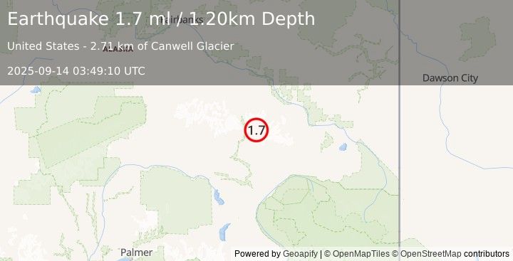 Earthquake 29 km NNE of Paxson, Alaska (1.7 ml) (2025-09-14 03:49:10 UTC)