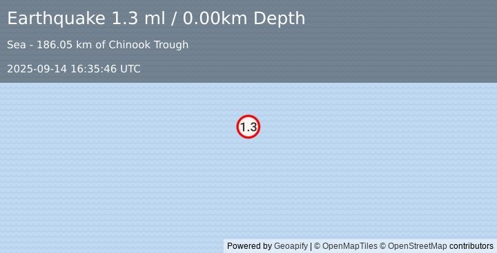 Earthquake North Pacific Ocean (1.3 ml) (2025-09-14 16:35:46 UTC)