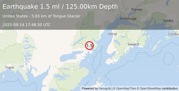 Earthquake 52 km ENE of Pedro Bay, Alaska (1.5 ml) (2025-09-14 17:48:30 UTC)