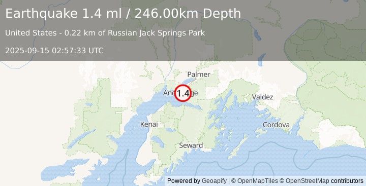 Earthquake 6 km E of Anchorage, Alaska (1.4 ml) (2025-09-15 02:57:33 UTC)