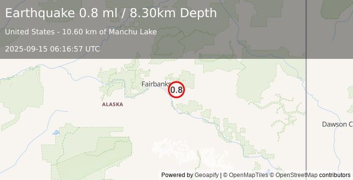 Earthquake 13 km ENE of Eielson Air Force Base, Alaska (0.8 ml) (2025-09-15 06:16:57 UTC)