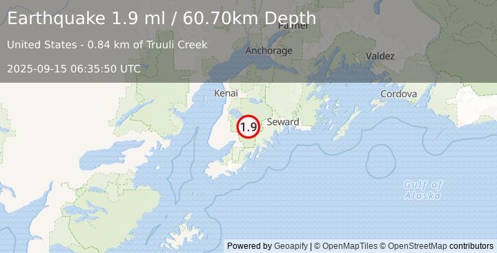 Earthquake 29 km NE of Fox River, Alaska (1.9 ml) (2025-09-15 06:35:50 UTC)