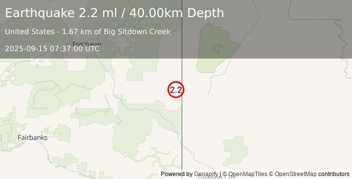 Earthquake 105 km N of Eagle, Alaska (2.2 ml) (2025-09-15 07:37:00 UTC)