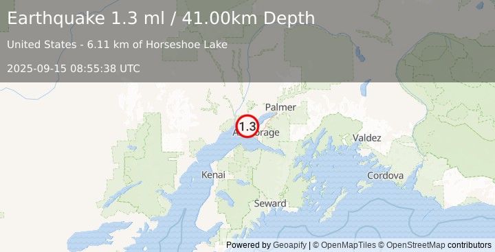 Earthquake 11 km WSW of Point MacKenzie, Alaska (1.3 ml) (2025-09-15 08:55:38 UTC)