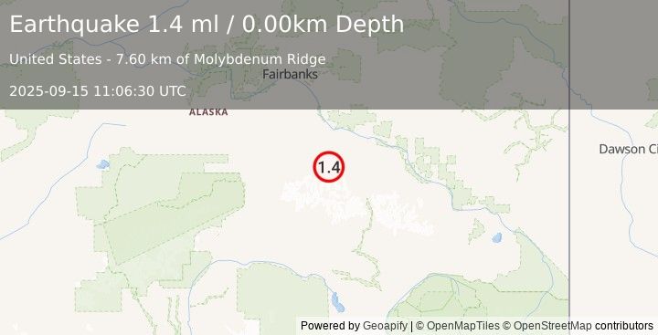 Earthquake 53 km SW of Whitestone, Alaska (1.4 ml) (2025-09-15 11:06:30 UTC)