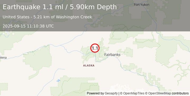 Earthquake 12 km SE of Minto, Alaska (1.1 ml) (2025-09-15 11:10:38 UTC)