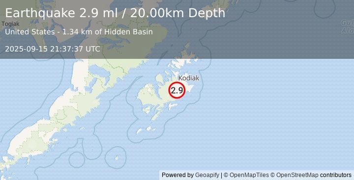 Earthquake 25 km SW of Womens Bay, Alaska (2.9 ml) (2025-09-15 21:37:37 UTC)