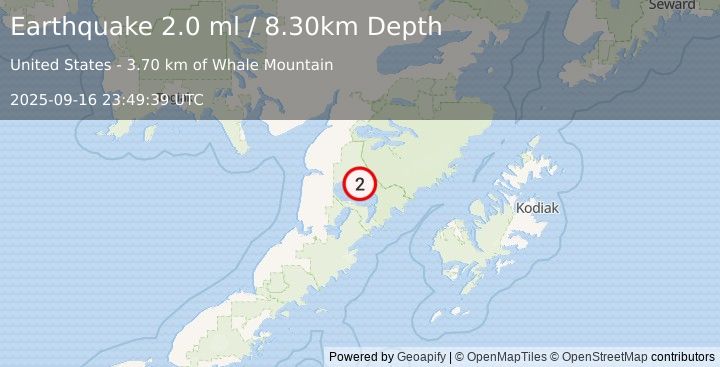 Earthquake 65 km ESE of Egegik, Alaska (2.0 ml) (2025-09-16 23:49:39 UTC)
