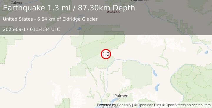Earthquake 67 km N of Chase, Alaska (1.3 ml) (2025-09-17 01:54:34 UTC)