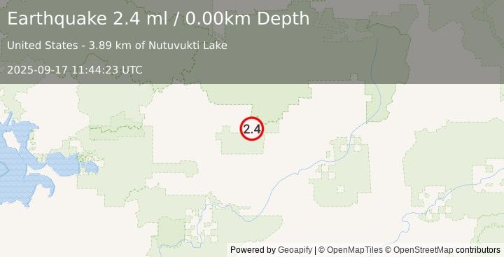 Earthquake 92 km E of Kobuk, Alaska (2.4 ml) (2025-09-17 11:44:23 UTC)