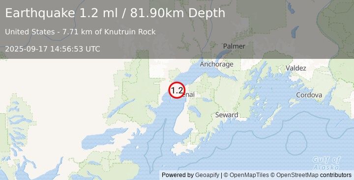 Earthquake 19 km W of Salamatof, Alaska (1.2 ml) (2025-09-17 14:56:53 UTC)