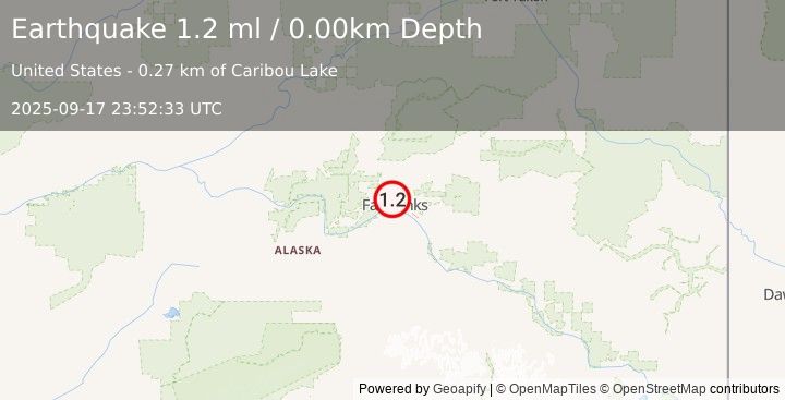 Earthquake 2 km NE of College, Alaska (1.2 ml) (2025-09-17 23:52:33 UTC)