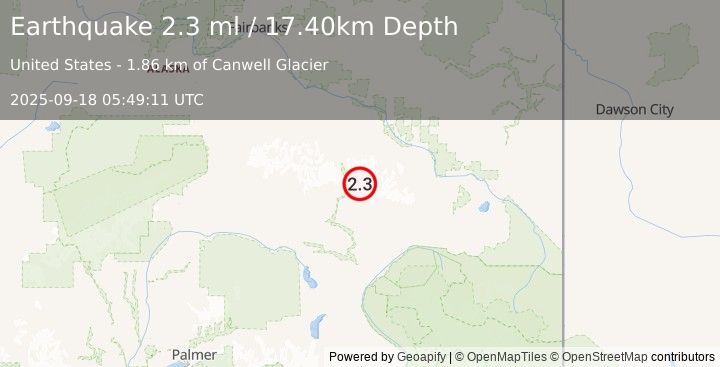 Earthquake 28 km NNE of Paxson, Alaska (2.3 ml) (2025-09-18 05:49:11 UTC)