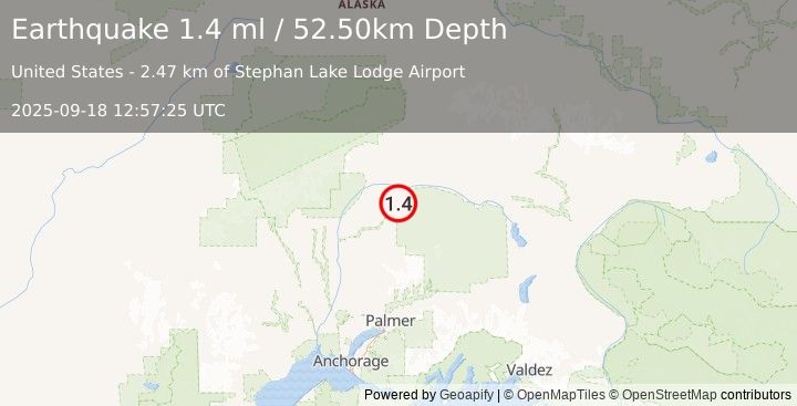 Earthquake 64 km ENE of Chase, Alaska (1.4 ml) (2025-09-18 12:57:25 UTC)
