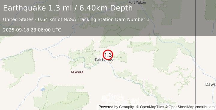 Earthquake 9 km ENE of Fox, Alaska (1.3 ml) (2025-09-18 23:06:00 UTC)
