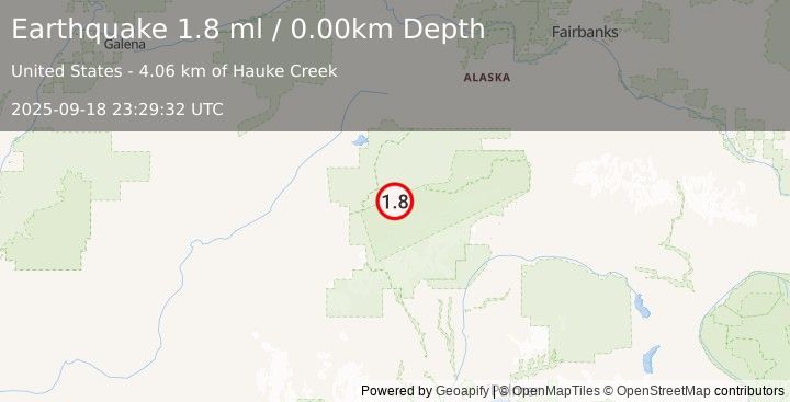Earthquake 23 km SSE of Denali National Park, Alaska (1.8 ml) (2025-09-18 23:29:32 UTC)