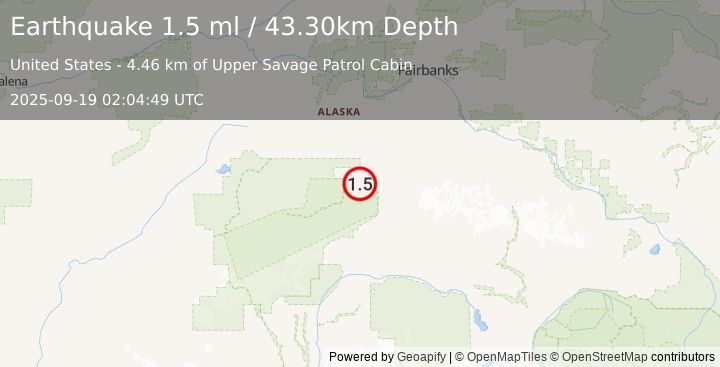 Earthquake 15 km W of Denali Park, Alaska (1.5 ml) (2025-09-19 02:04:49 UTC)