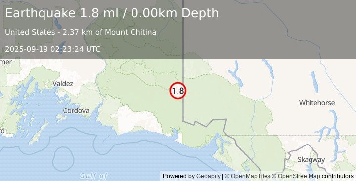 Earthquake 103 km ESE of McCarthy, Alaska (1.8 ml) (2025-09-19 02:23:24 UTC)