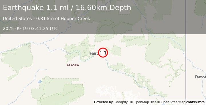 Earthquake 10 km NE of Badger, Alaska (1.1 ml) (2025-09-19 03:41:25 UTC)