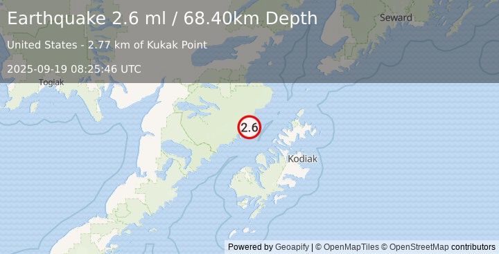 Earthquake 75 km WNW of Aleneva, Alaska (2.6 ml) (2025-09-19 08:25:46 UTC)