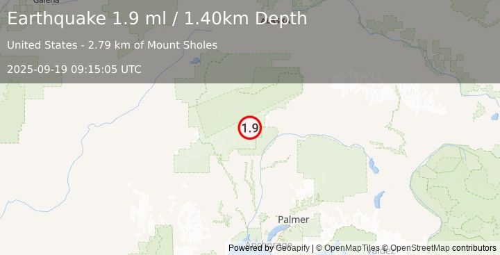 Earthquake 52 km NNE of Petersville, Alaska (1.9 ml) (2025-09-19 09:15:05 UTC)
