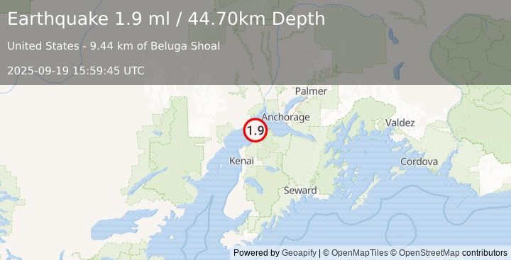 Earthquake 12 km NW of Point Possession, Alaska (1.9 ml) (2025-09-19 15:59:45 UTC)