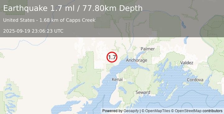 Earthquake 35 km NW of Beluga, Alaska (1.7 ml) (2025-09-19 23:06:23 UTC)
