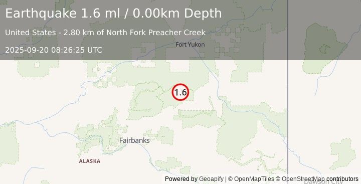 Earthquake 44 km WNW of Central, Alaska (1.6 ml) (2025-09-20 08:26:25 UTC)