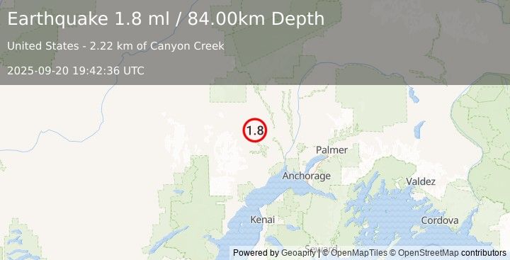 Earthquake 12 km SSW of Skwentna, Alaska (1.8 ml) (2025-09-20 19:42:36 UTC)