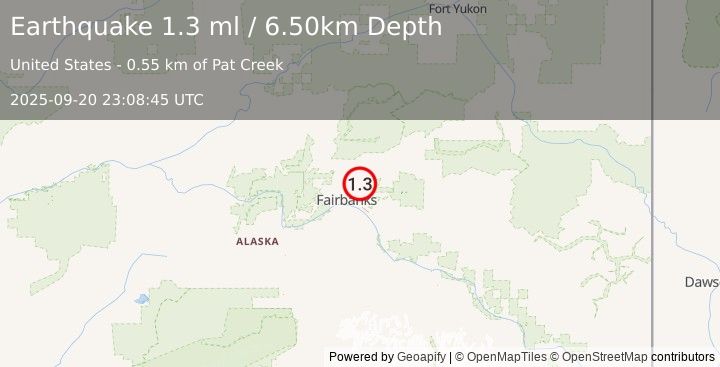 Earthquake 9 km ENE of Fox, Alaska (1.3 ml) (2025-09-20 23:08:45 UTC)