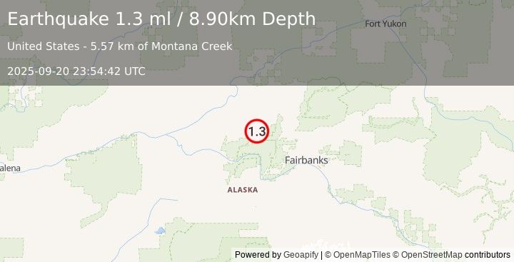 Earthquake 8 km NE of Minto, Alaska (1.3 ml) (2025-09-20 23:54:42 UTC)