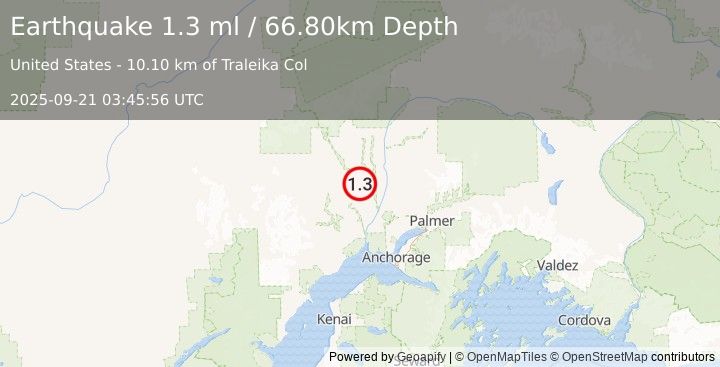Earthquake 37 km E of Skwentna, Alaska (1.3 ml) (2025-09-21 03:45:56 UTC)