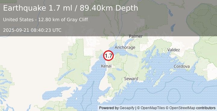 Earthquake 16 km S of Tyonek, Alaska (1.7 ml) (2025-09-21 08:40:23 UTC)
