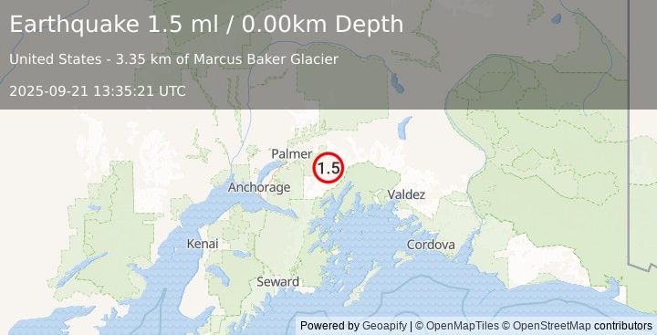 Earthquake 36 km E of Knik River, Alaska (1.5 ml) (2025-09-21 13:35:21 UTC)