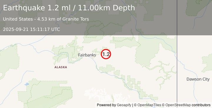 Earthquake 27 km E of Pleasant Valley, Alaska (1.2 ml) (2025-09-21 15:11:17 UTC)