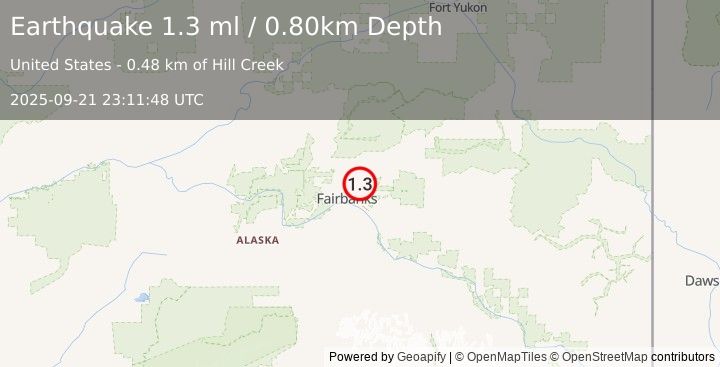 Earthquake 9 km ENE of Fox, Alaska (1.3 ml) (2025-09-21 23:11:48 UTC)