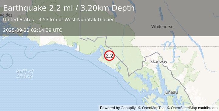 Earthquake 50 km ENE of Yakutat, Alaska (2.2 ml) (2025-09-22 02:14:39 UTC)